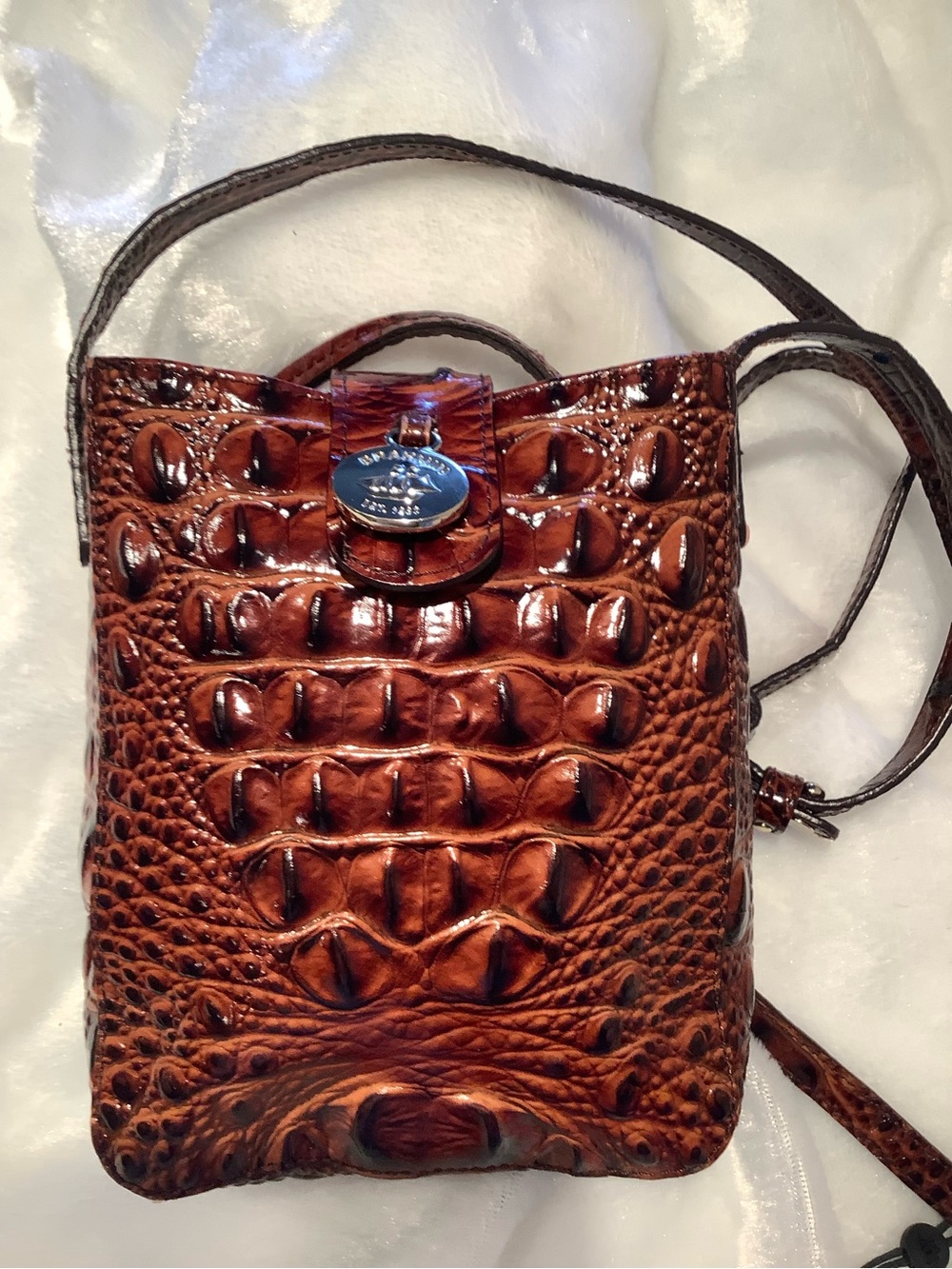Brahmin Copper Brown Croc-Embossed Crossbody